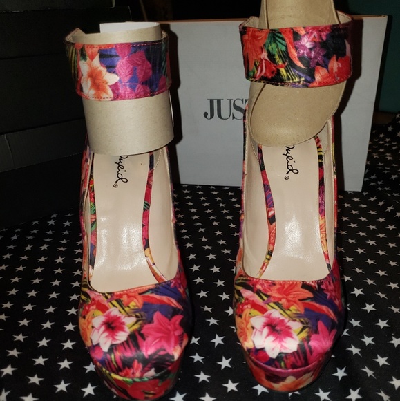 Qupid Sanity 04 Pink Multi Floral Print Ankle Strap Zip Up Back Stiletto Pumps - Picture 9 of 15